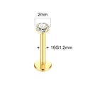 Titanium Labret Piercing Stud Earrings with Zircon 2-5mm Body Jewelry