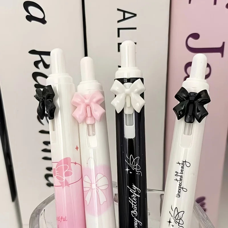 High Beauty Butterfly Pressing Pen - 0.5mm Fine Black Ink, 3D Bow Design, Soft Sponge Handle