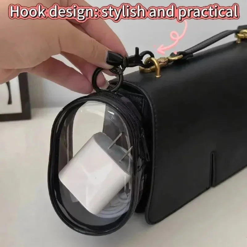 Mini Transparent Storage Bag with Zipper & Keychain - Travel Organizer for Earphones & Chargers