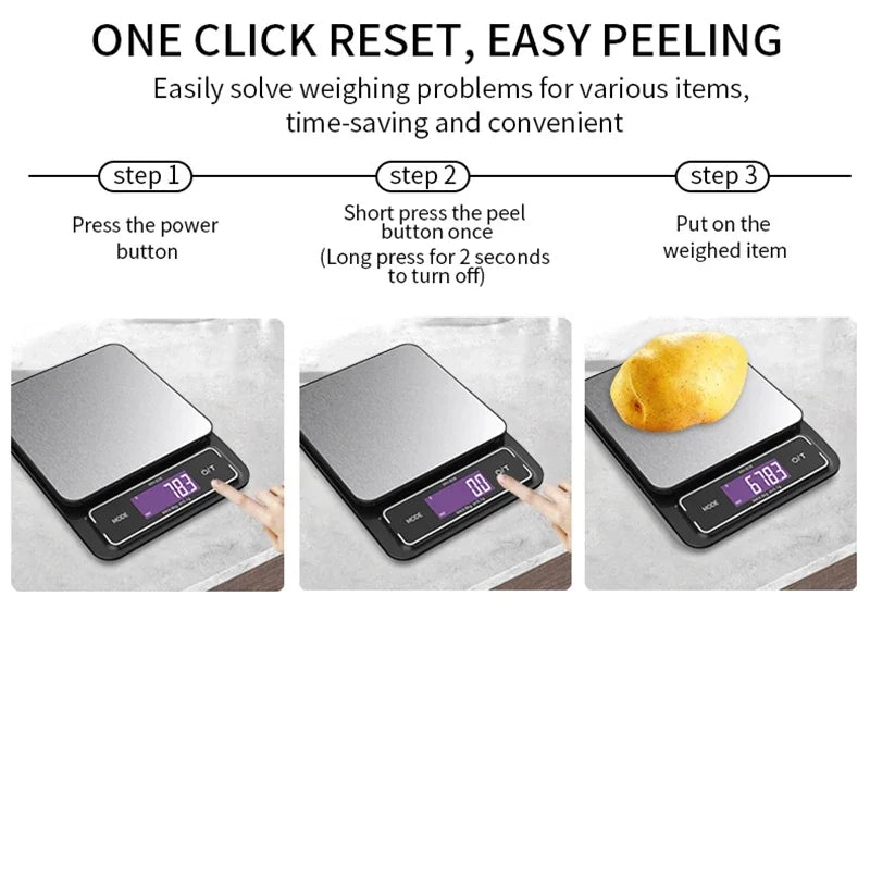 Digital Waterproof Kitchen Scale 10kg/1g, 6kg/0.1g, LCD Display, Stainless Steel