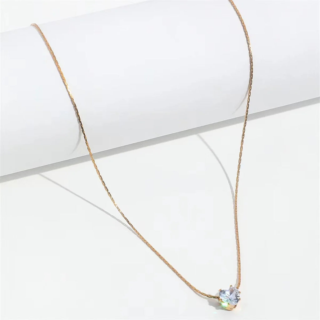 Minimalist Zircon Charm Necklace with Stainless Steel Chain - Anti Tarnish Jewelry