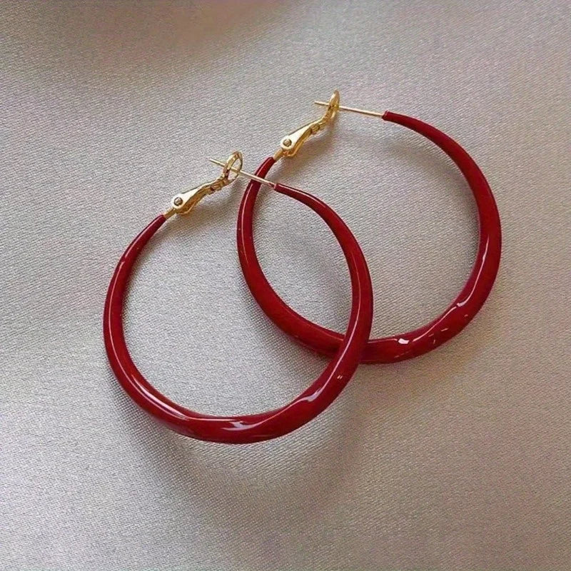 Simple Big Red Circle Earrings for Women - Fashion Wild Jewelry US