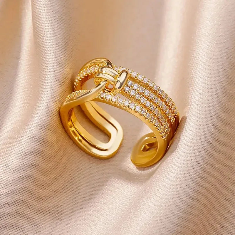 Luxury Double Layers Zircon Rings for Women Gold and Silver Plated Jewelry