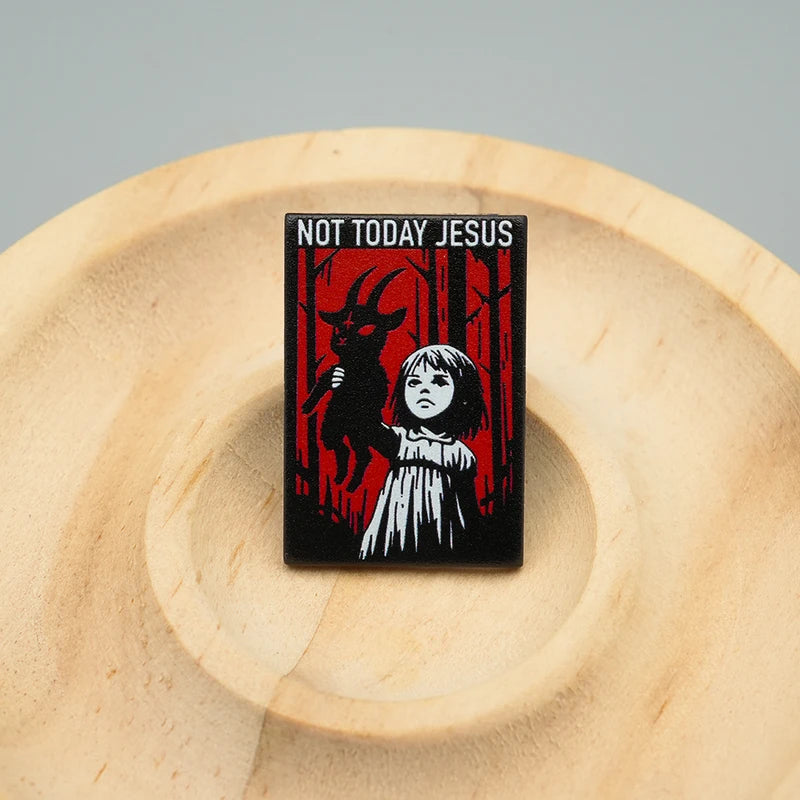 Not Today Jesus Satan Metal Enamel Brooch - Gothic Goat Lapel Pin, Halloween Gift