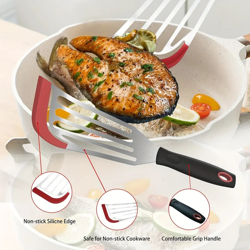 Stainless Steel Silicone Spatula High Temperature Cooking Fish Flipper Kitchen Utensil