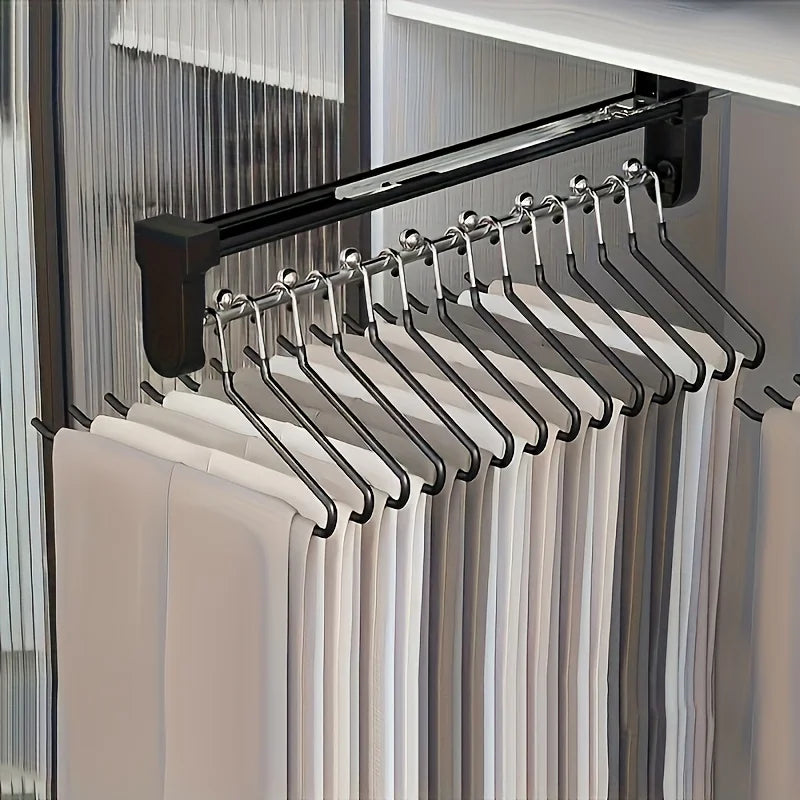 Adjustable Pull-Out Clothes Storage Rod for Wardrobes Space-Saving Organizer