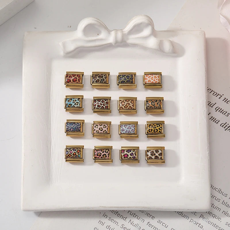 Y2K Style Colorful Leopard Stainless Steel Charm Link Bracelets for Women Men DIY Jewelry Making Gifts