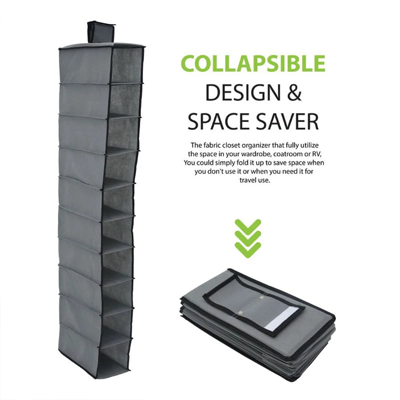 10-Shelf Hanging Shoe Organizer Closet Storage Rack with Foldable Design