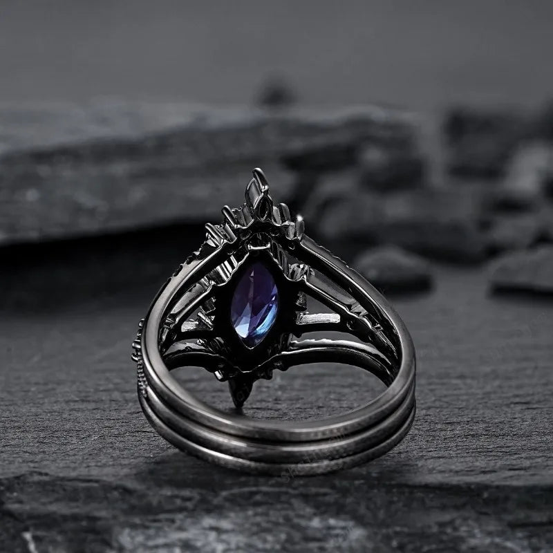 Vintage Black Geometric Zircon Women's Ring Set - Engagement Party Jewelry