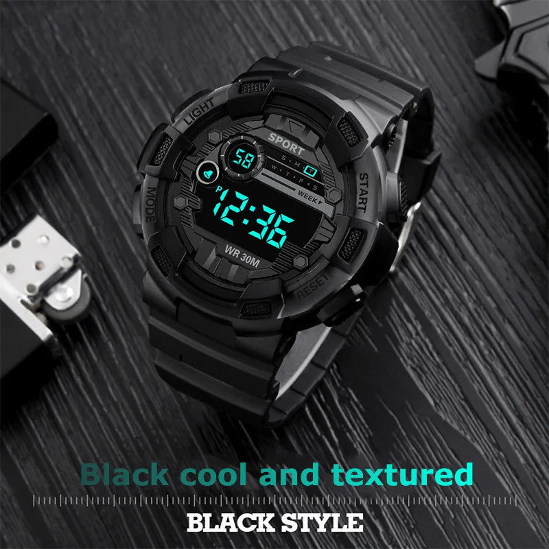 Men's Waterproof Digital Sports Watch with Luminous Display and Multi-Function Timer
