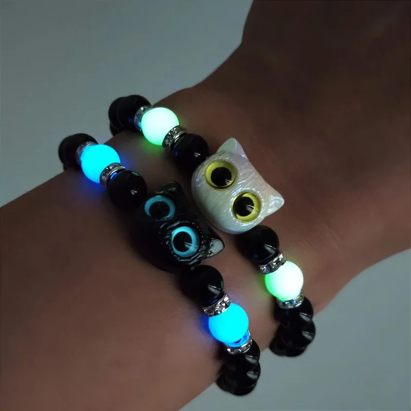 Glow-in-the-Dark Cat Charm Bracelet for Couples and Cat Lovers