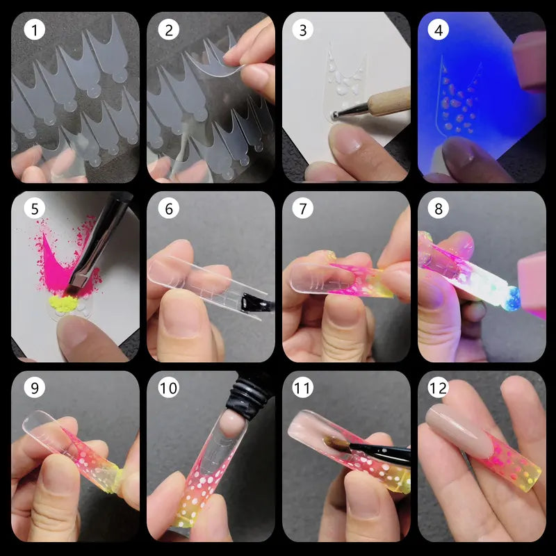 12 Pieces Crystal Nail Molds French Nail Stickers Reusable for Manicure Extension