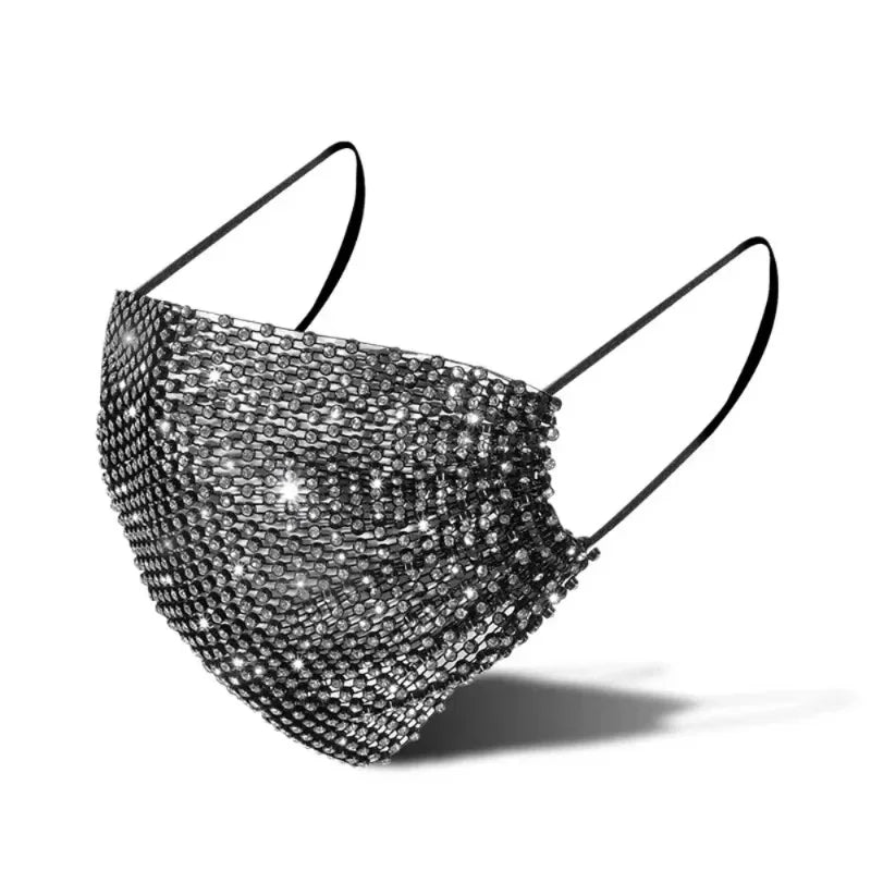 Fashion Rhinestone Face Mask with Elastic Headscarf for Party Halloween Cosplay