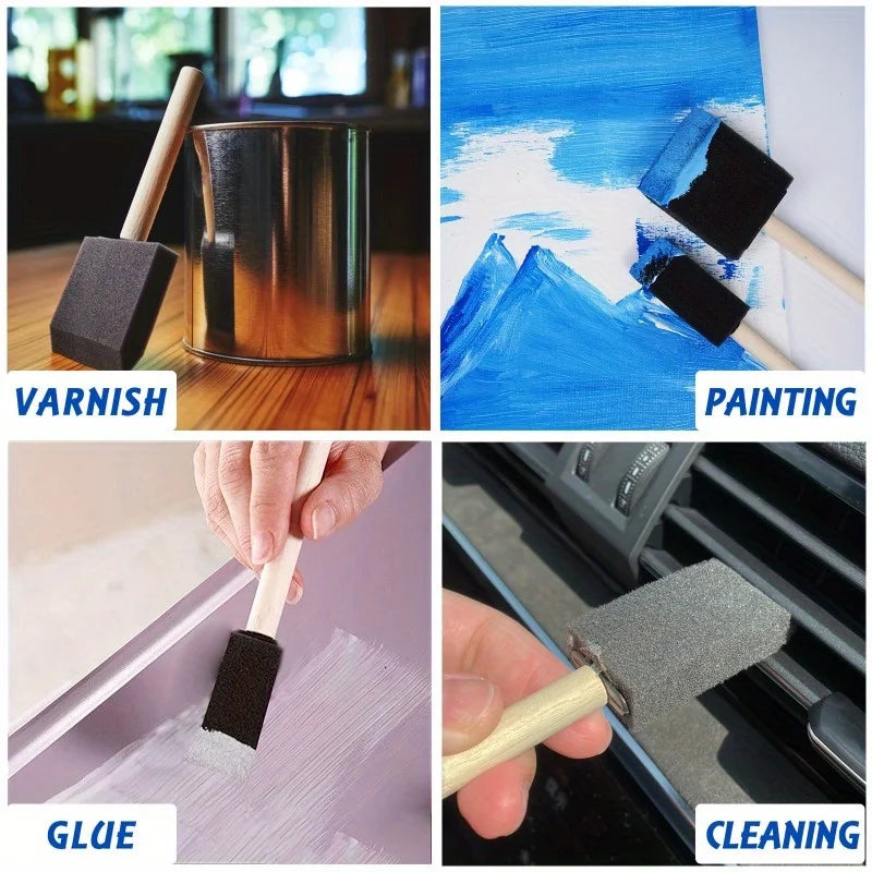 Assorted Foam Brush Set with Wood Handles - Lightweight Durable Craft Paint & Stain Brush Kit