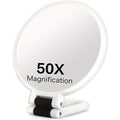 Double-Sided Handheld Makeup Mirror with 1X/50X Magnification Portable Folding Travel Mirror