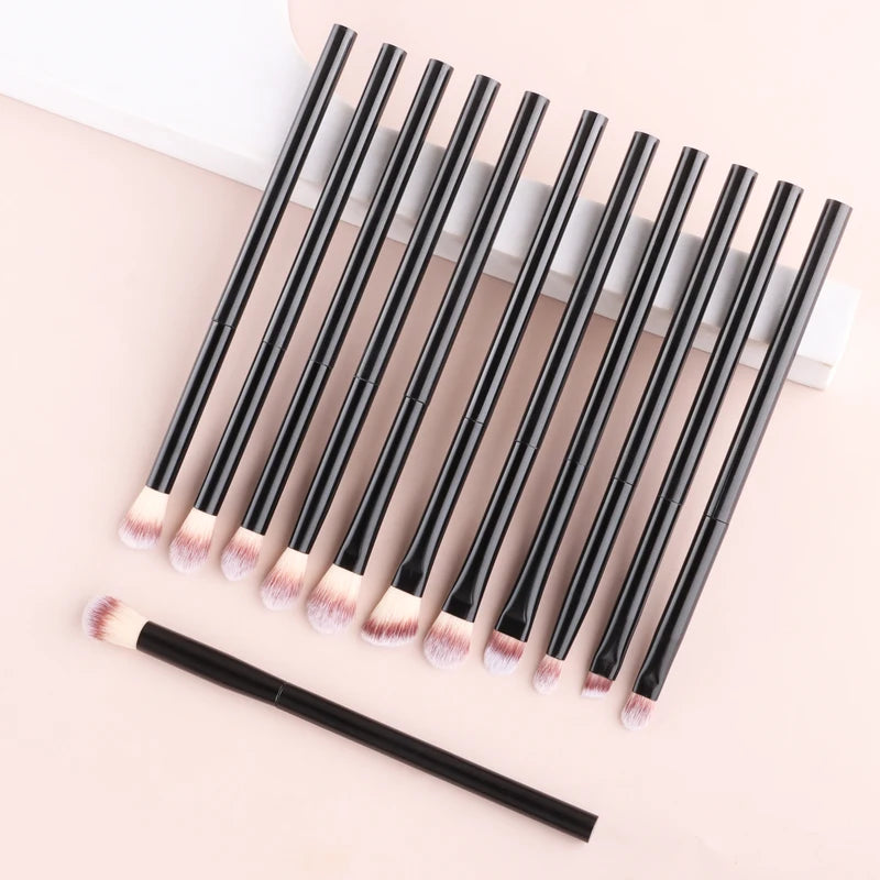 12Pcs Eye Makeup Brush Set with Synthetic Hair - Blending, Shader, Angled & Liner Brushes