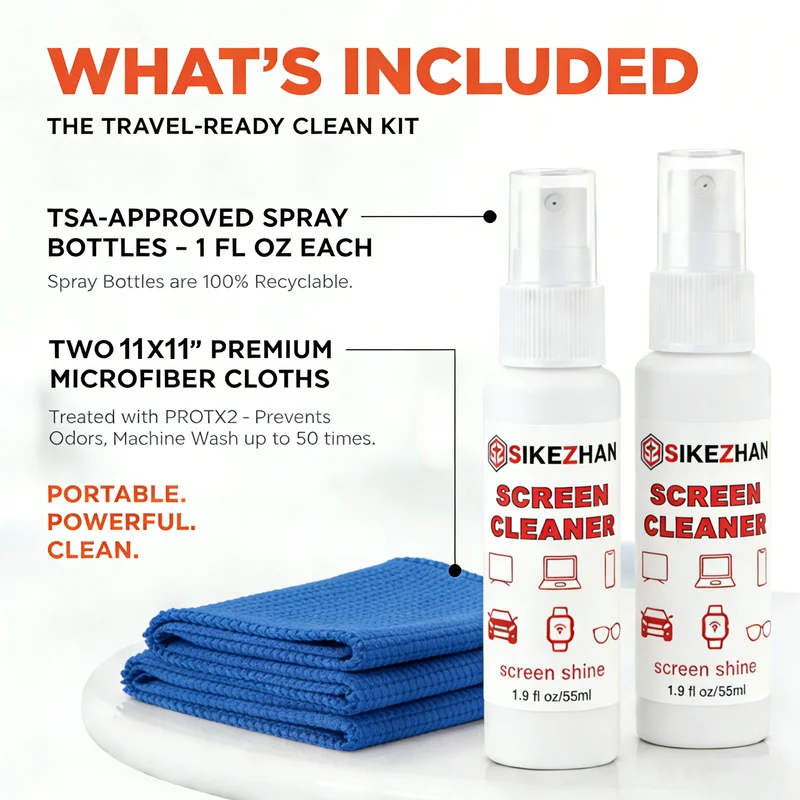 Refillable Screen Cleaner Spray Kit with Microfiber Cloth for Smartphones and Devices
