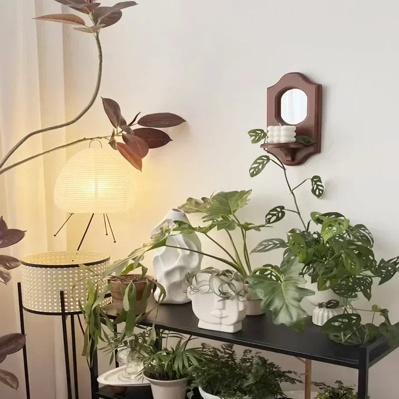 Vintage Wall Mirror with Wooden Aromatherapy Candle Holder and Shelf