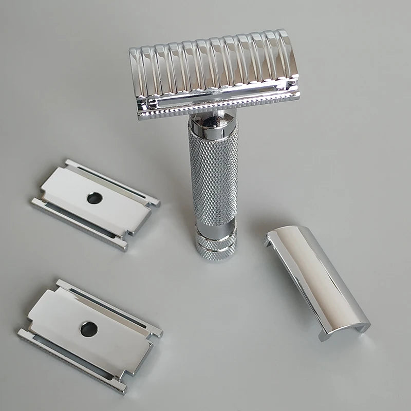 Double Edge Safety Razor with Zinc Alloy Head and Stainless Steel Handle - Multiple Colors