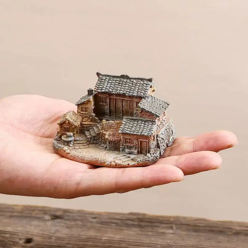 Miniature Rural House Model Desktop Decor - Countryside Potted Bonsai