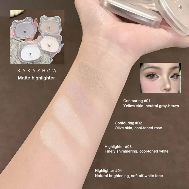 Matte Highlighter Powder for Face Contouring & Brightening - 3D Makeup Effect
