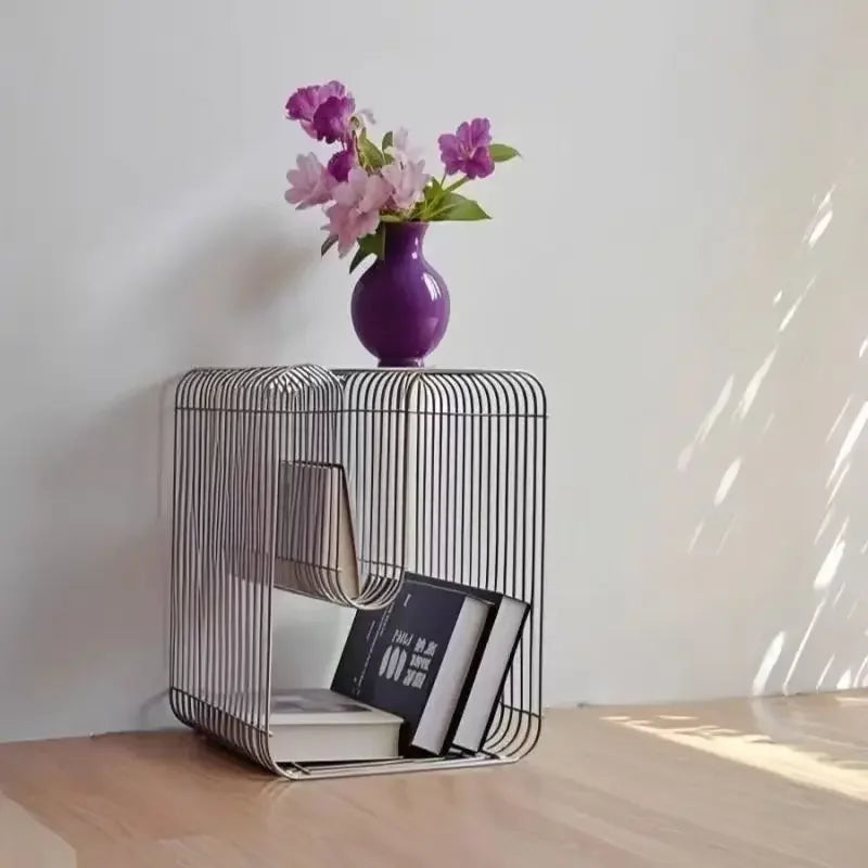 Modern Scandinavian Metal Coffee Table with Storage - Minimalist Living Room Side Table