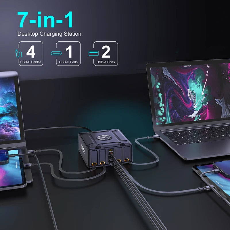 7-in-1 Charging Station with 550W GaN Fast Charger & Retractable USB C Cable
