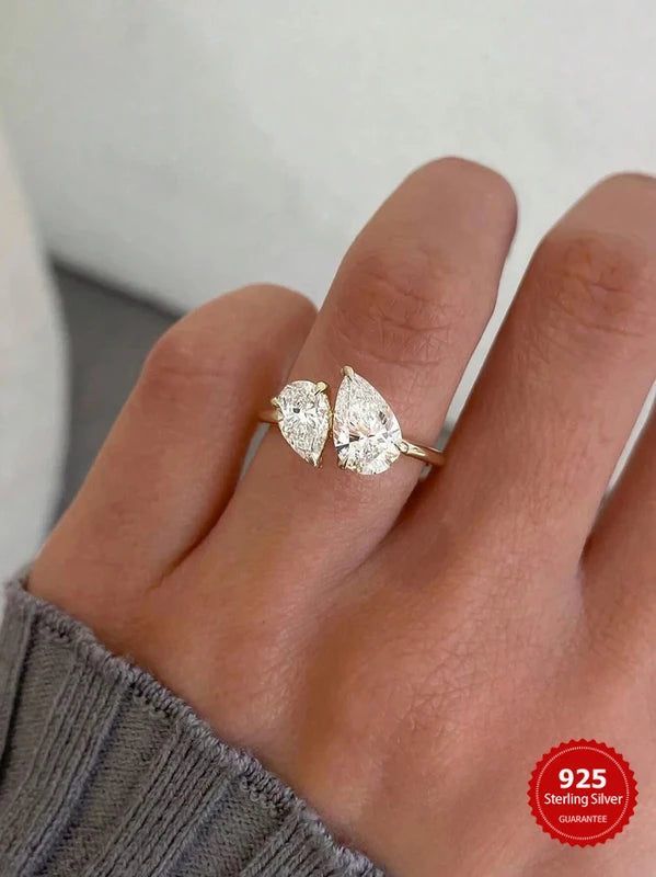 Sterling Silver Water Drop Finger Ring for Women, Wedding Jewelry Gift