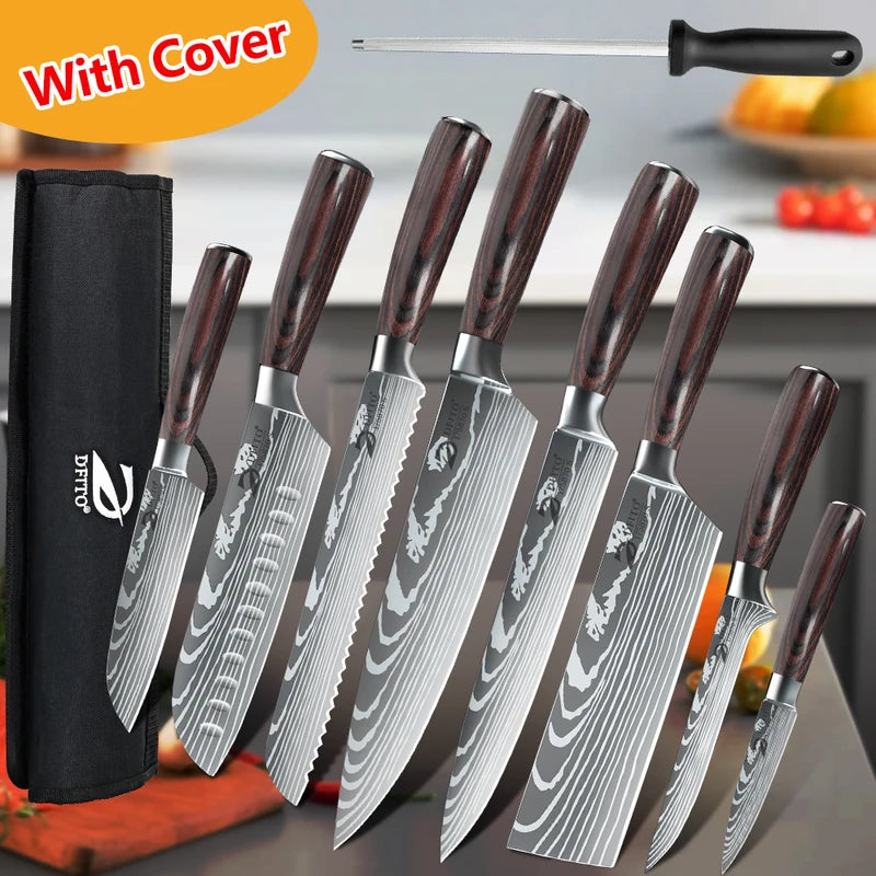 Kitchen Knife Set 7-Piece Stainless Steel Chef, Santoku, Cleaver & Utility Knives