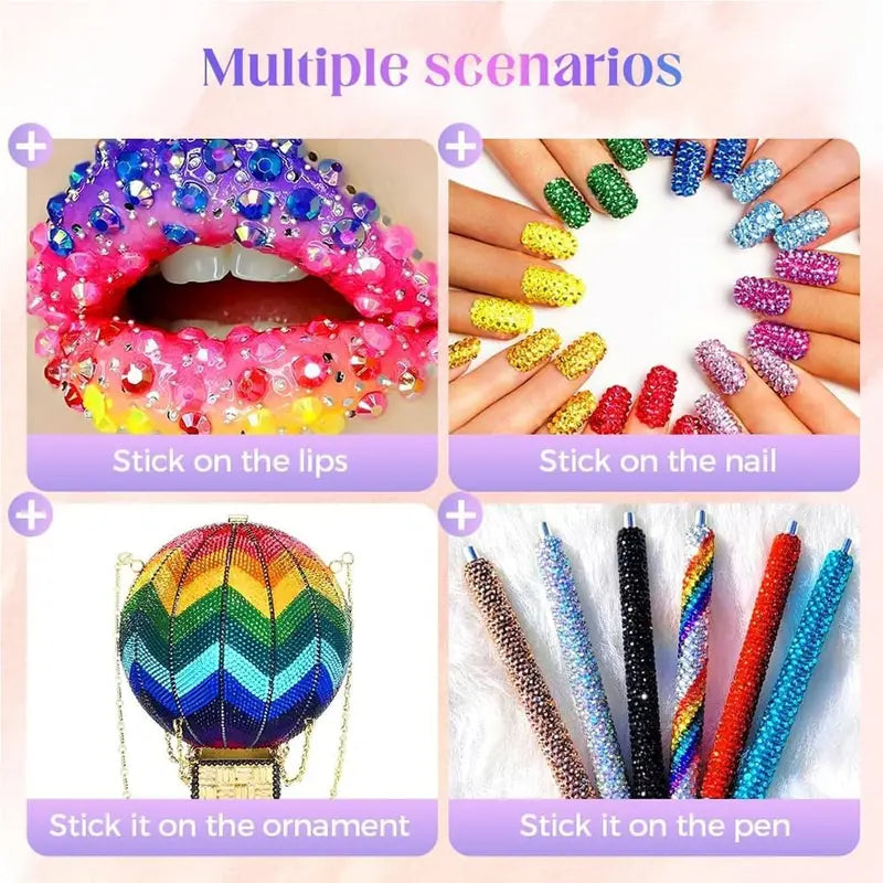 DIY Rhinestone Bedazzling Kit with 24 Colors, Glue & Tweezers for Crafting and Nail Art