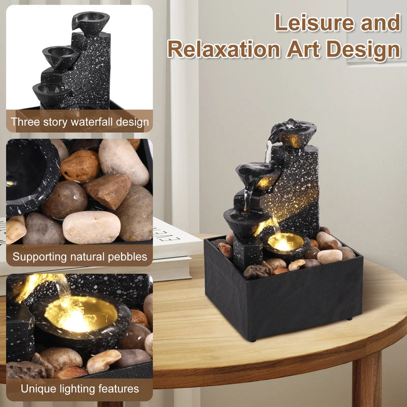 Tabletop Water Fountain with Lights – Relaxation Desk Decor for Home & Office