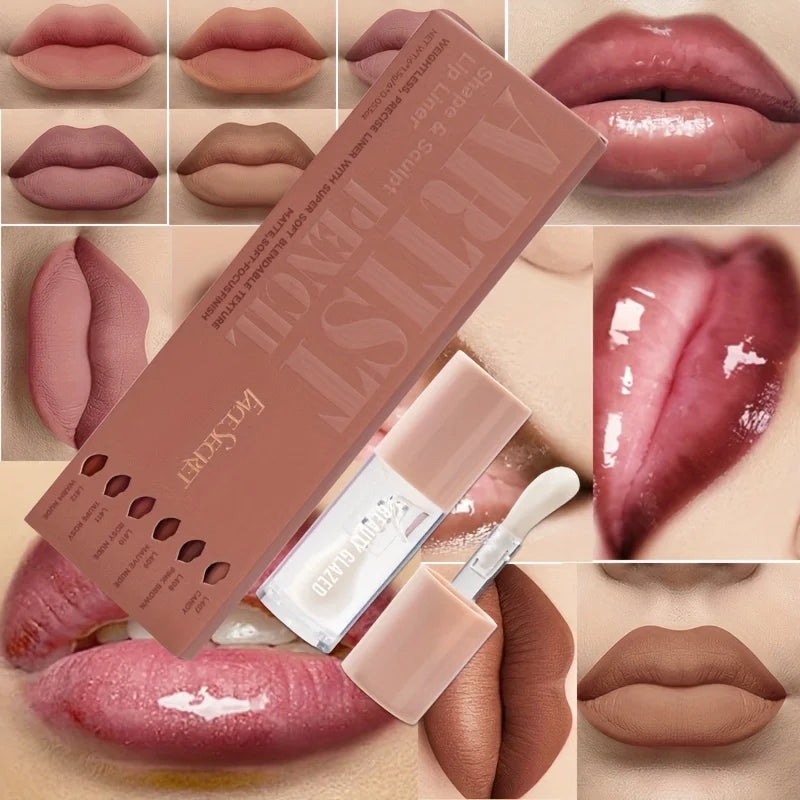 Lipliner & Lip Oil Set - Matte Waterproof Lip & Eye Makeup Combo