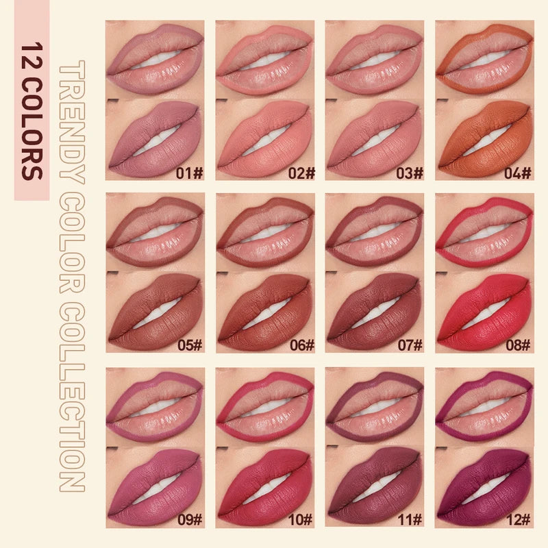 Waterproof Long Lasting Lipstick and Lip Liner Set - Matte, Nude & Red Shades
