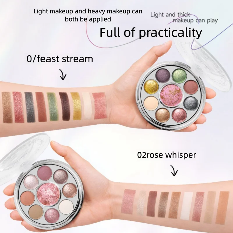 Colorful Rotating Cheek & Eyeshadow Palette with Shimmer & Pearl Finish