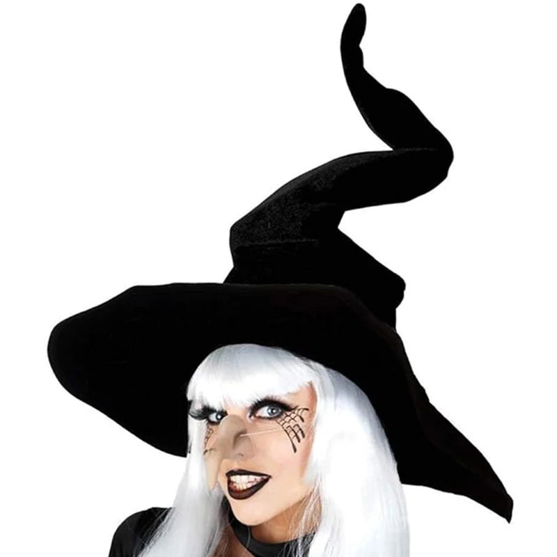 Women’s Witch Twist Hat Black Velvet Halloween Cosplay Accessory