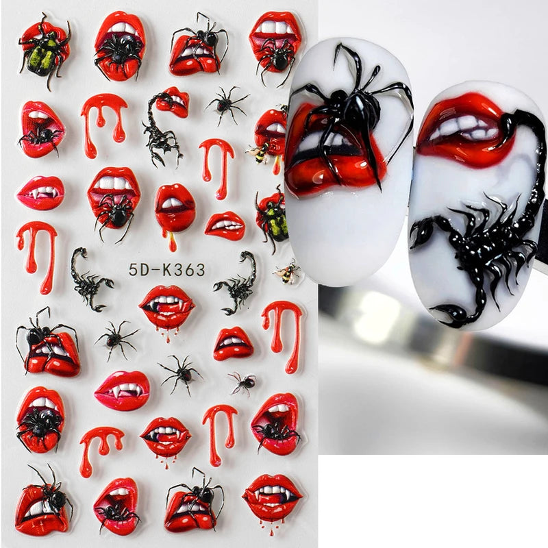 Halloween Ghost Mummy Blood Nail Stickers - 2 Pack Spooky Nail Art Decals for Manicure