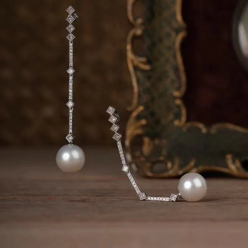 Elegant Pearl Drop Earrings for Women Bridal Wedding Jewelry with Zircon Shine