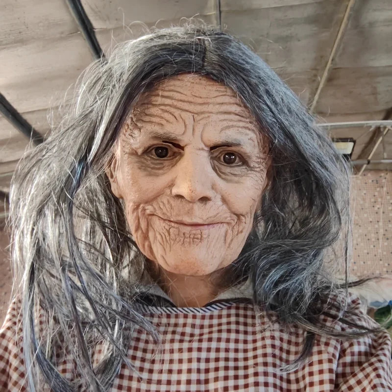 Realistic Granny Latex Mask with Moving Mouth for Halloween Costume Props