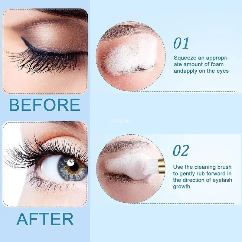 Eyelash Extension Remover Set with Mousse Brush - Non-Irritating Makeup Cleanser