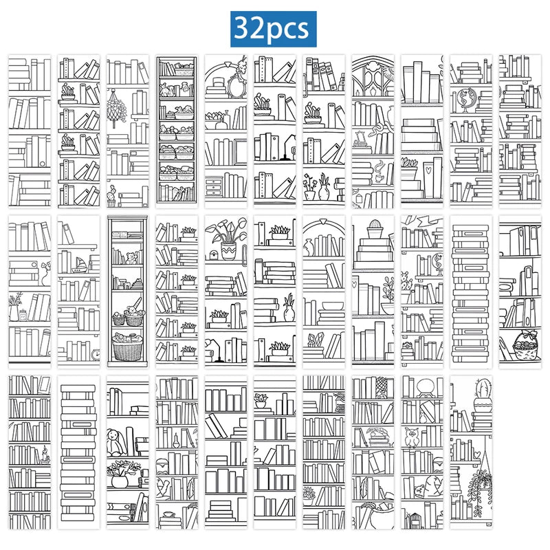 Coloring Book Bookmarks Set - 32pcs for Back-to-School, Christmas, Halloween & Birthdays