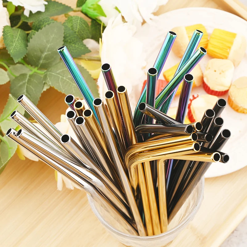 Reusable Stainless Steel Drinking Straw Set with Cleaning Brush - 4/8 pcs
