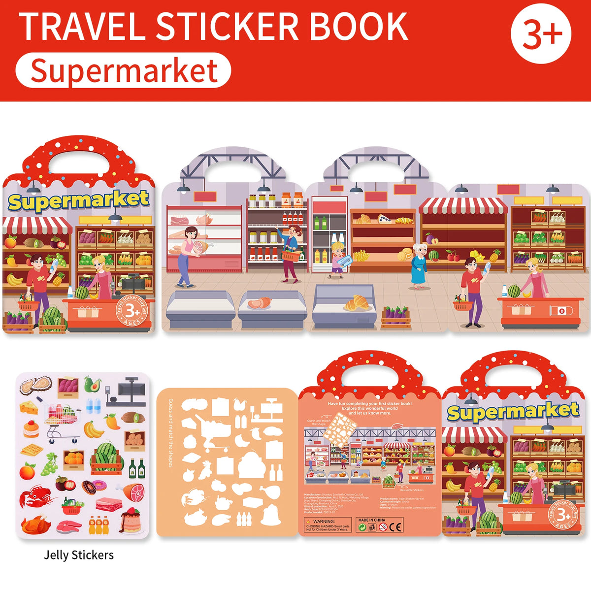 Kids' Reusable DIY Sticker Book Multi-Theme Bubble & Jelly Stickers Portable Montessori Toy Gift