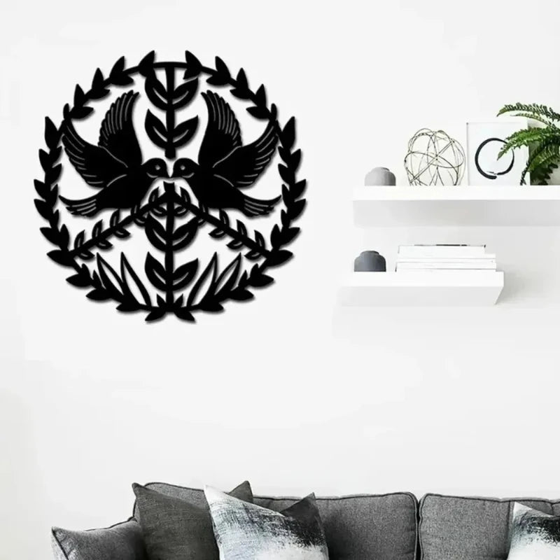 Metal Dove and Olive Branch Wall Art - Modern Home Decor Peace Sign