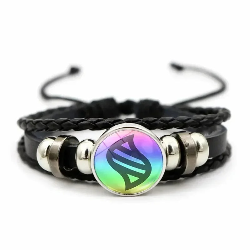 Handwoven Leather Bracelet with Glass Cabochon - Adjustable Boho Jewelry for Women