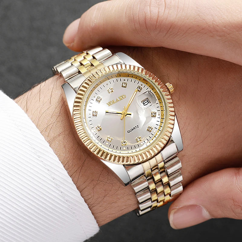 Luxury Rhinestone Quartz Men & Women Watches with Calendar - Fashion Gift Set