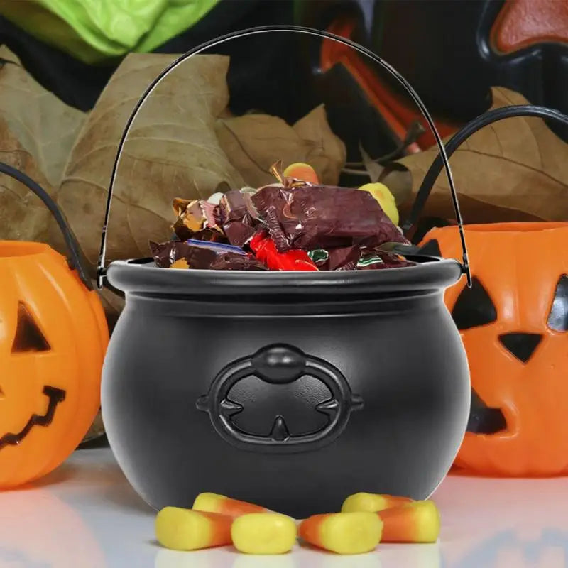 Halloween Witch Candy Pot - Spooky Black Cauldron for Candies & Decorations