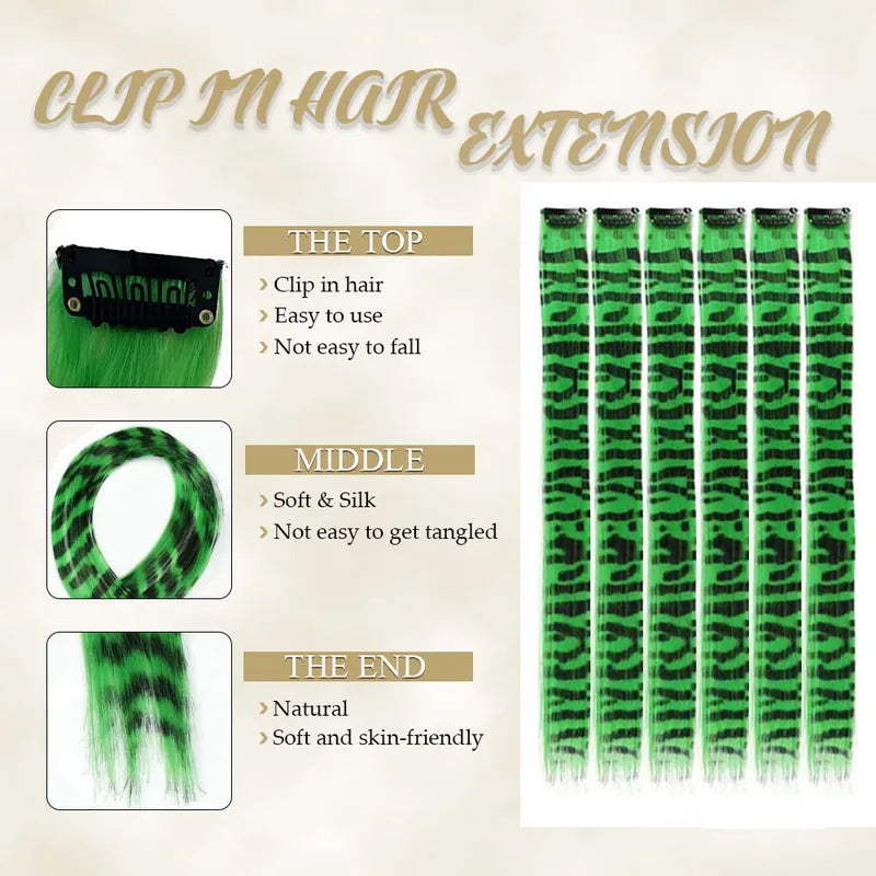 6PCS Colorful Long Straight Clip-In Hair Extensions for Daily & Party Use