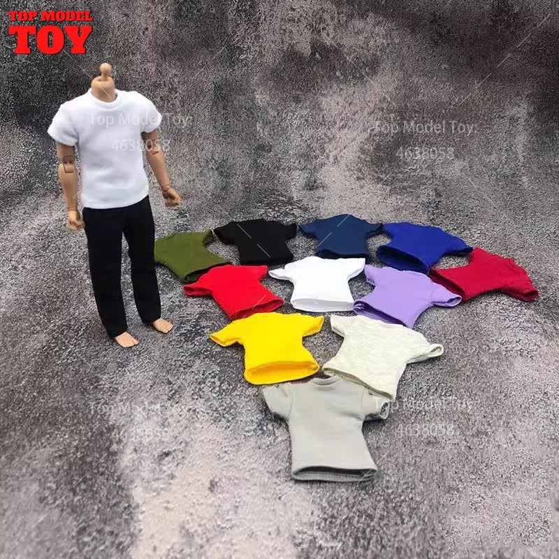 1/12 Scale Action Figure T-Shirt Short Sleeve Top - Male Doll Accessory