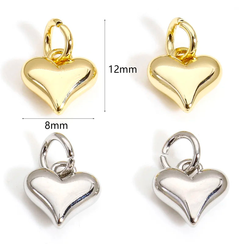 2pcs Heart-Shaped Brass Jewelry Charms for DIY Necklace & Earrings, Gold & Silver Tones