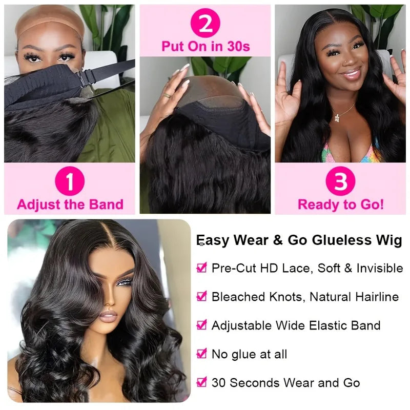250% Density 28 Inch Body Wave Lace Front Wigs Human Hair Pre Plucked No Tangle